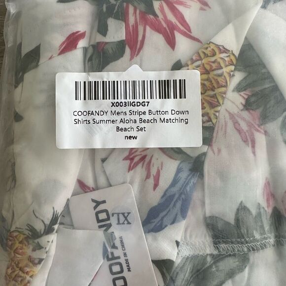 Coofandy Button Down Shirt and Short Set Pineapple Flower XL NWT‎ IN PKG - Picture 6 of 7